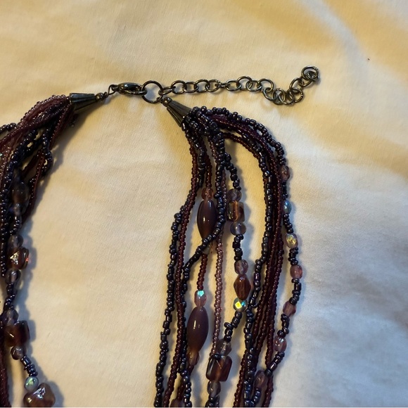 Boho Multi-Strand Purple Beaded Necklace w/ Large Purple Teardrop Pendant - Picture 3 of 10